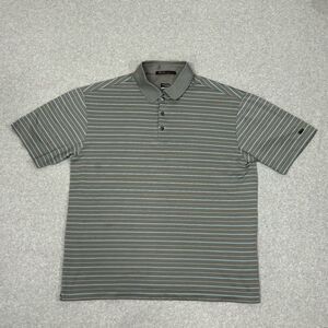 Nike Tiger Woods Mens Polo Shirt Size Large‎ Green Gray Striped Short Sleeve Top